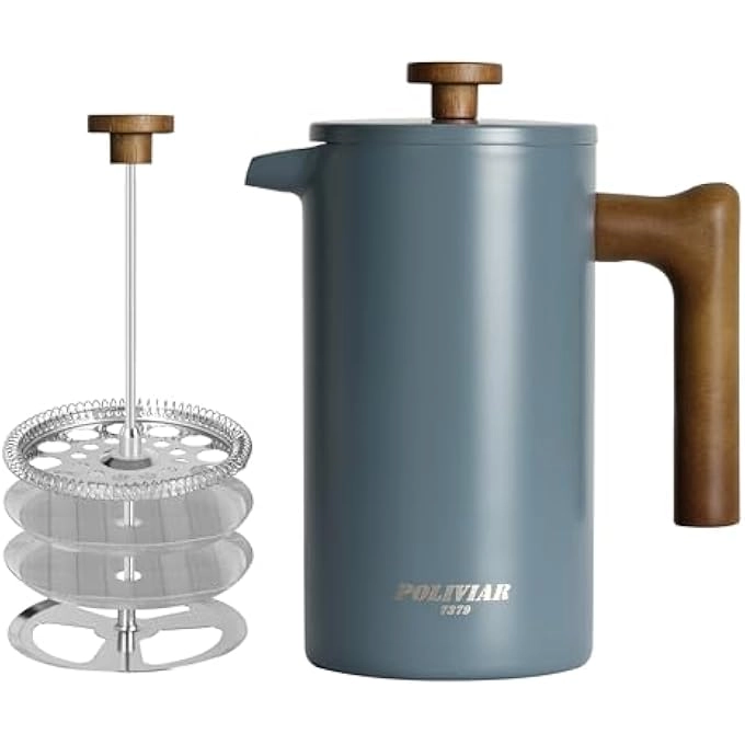 POLIVIAR 7379 French Press - 34 Oz Real Wood Handle