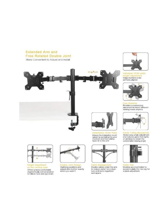 Double Arm Desk Stand - two 17 to 32 inch 75x75mm 100x100mm