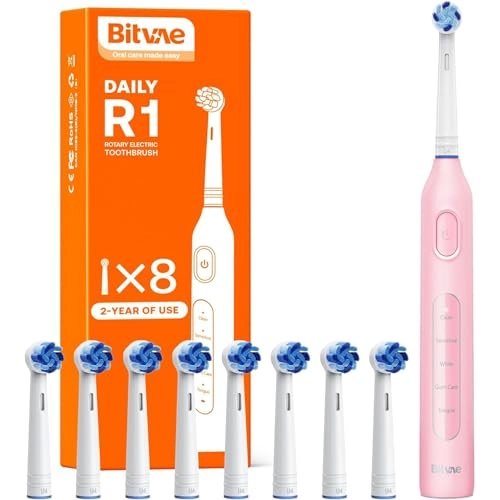 R1 - Rotating Electric Toothbrush 8 Brush Heads Pink