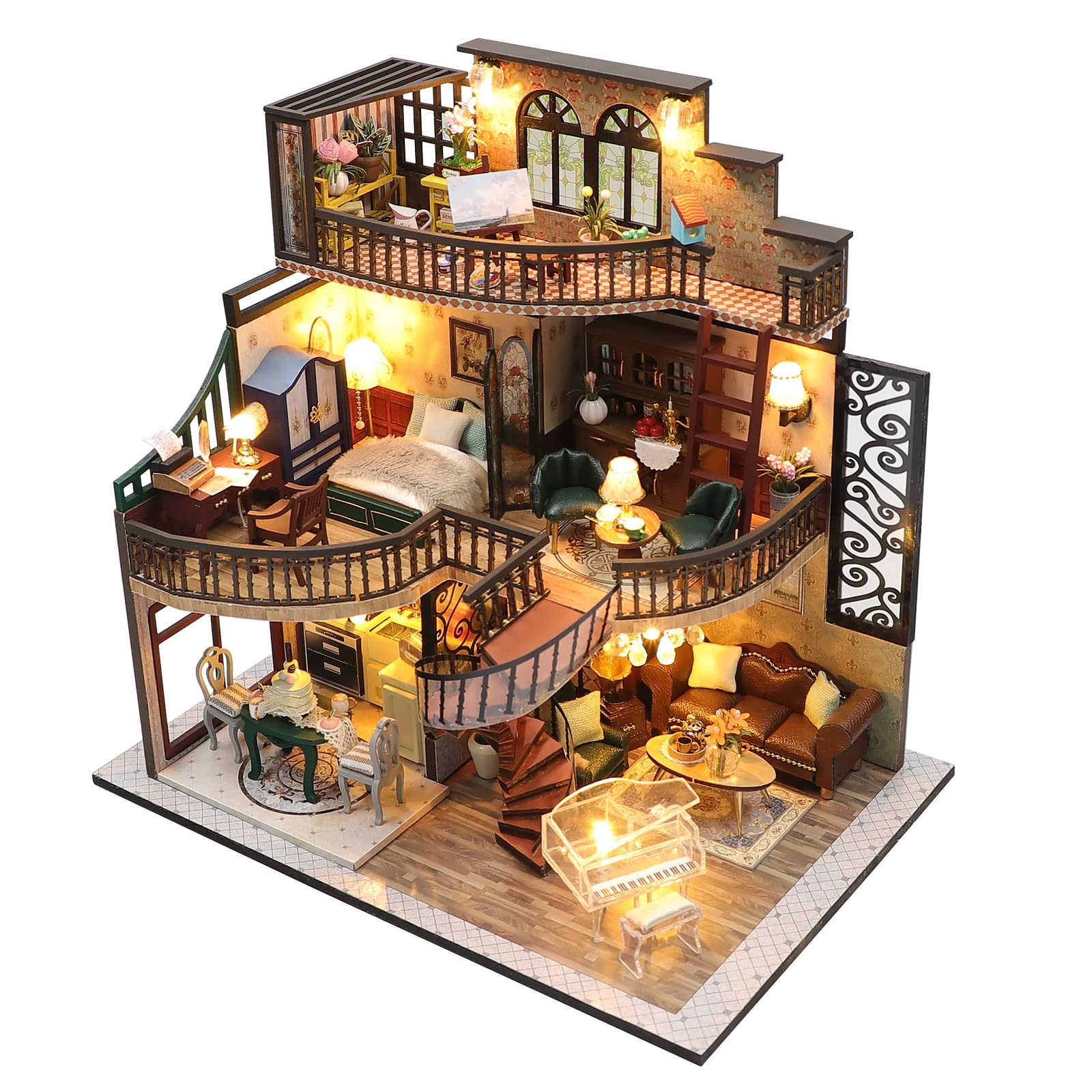 CUTEROOM DIY Miniature Dolls House Kit - Cat Coffee Garden