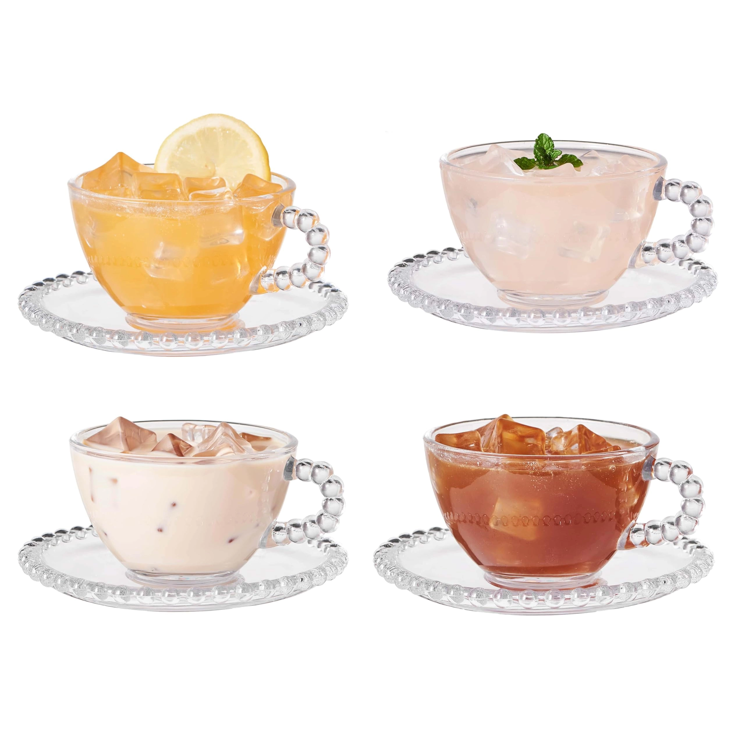 ORNAMI Pearl Beaded Glass Cup and Saucer - 4 pcs - 200 ml