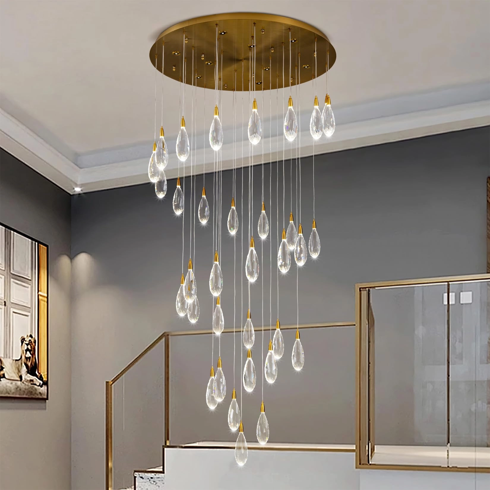 YIOSI Raindrop Staircase Chandelier - 4000K Dimmable
