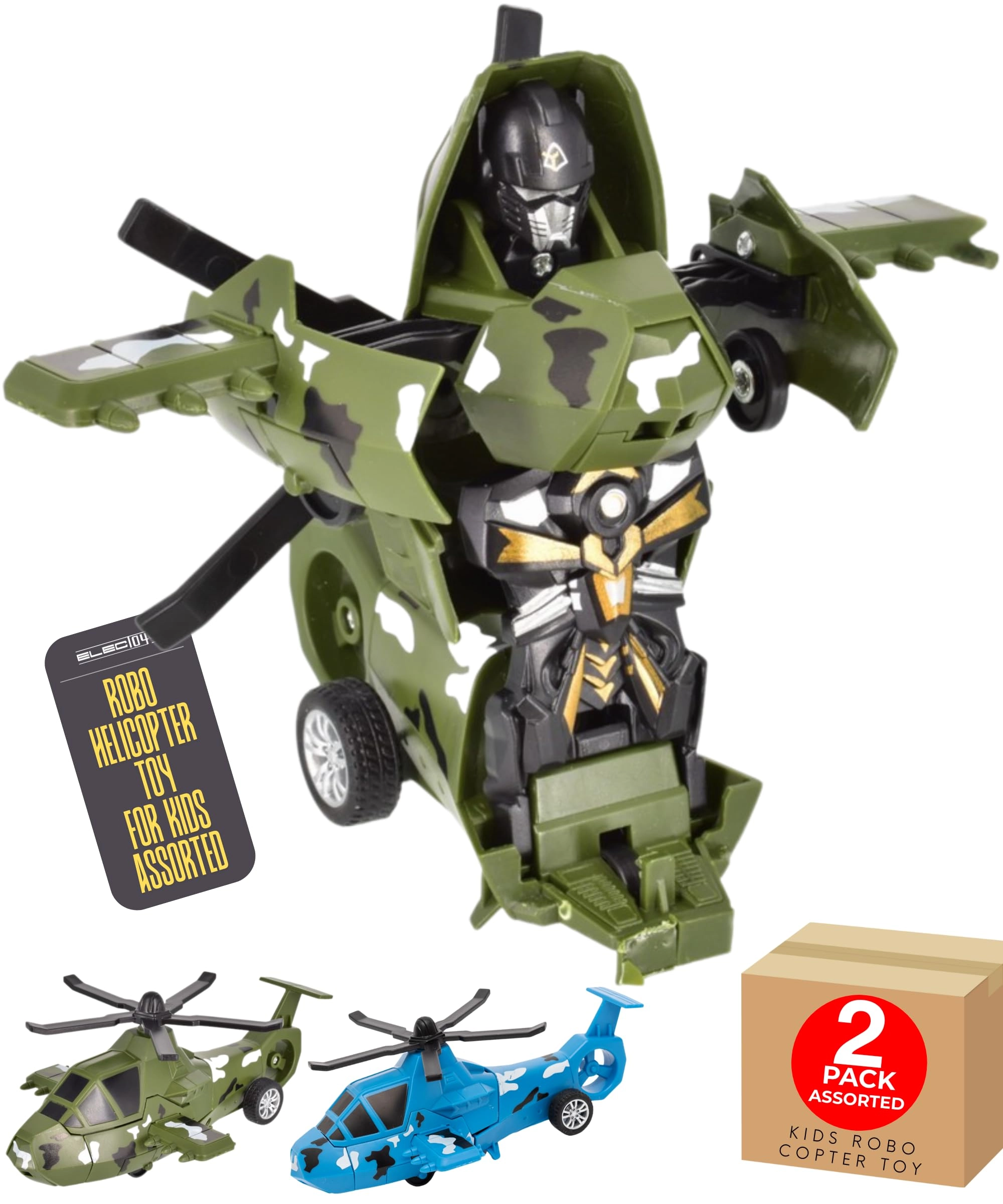 Electoys Transforming Toy Helicopter - 2 Pack Friction Powered