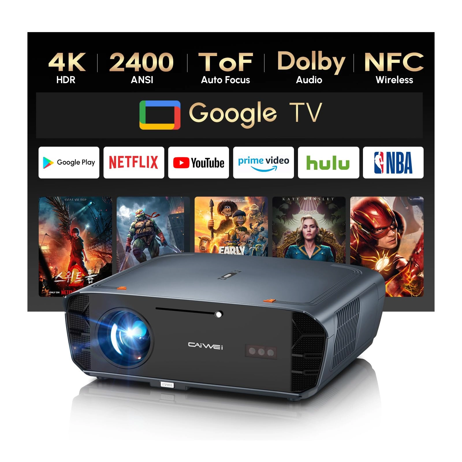 CAWEI 4K Projector 2400 ANSI Lumen 4k decoding