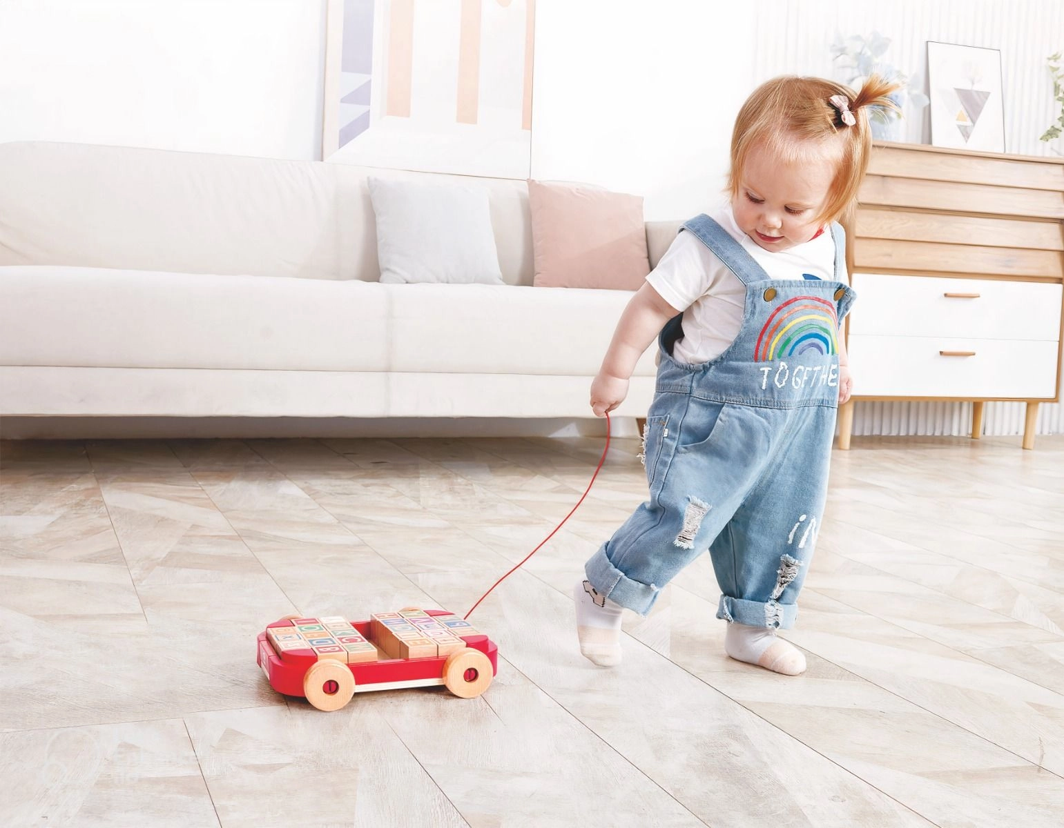 Pull Along Cart With Stacking Blocks - one pull-along trailer and 26 blocks