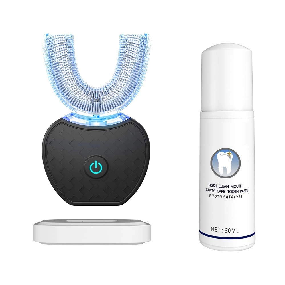 Ultrasonic U-Shaped Toothbrush - 360° Mouth Cleansing Black