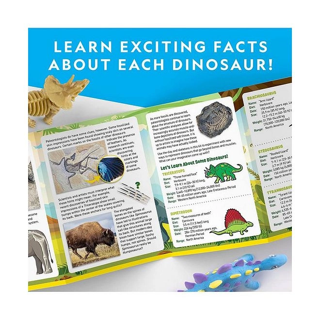 Clay Dinosaur Modeling Kit - 3 models 5 colors 4 years+