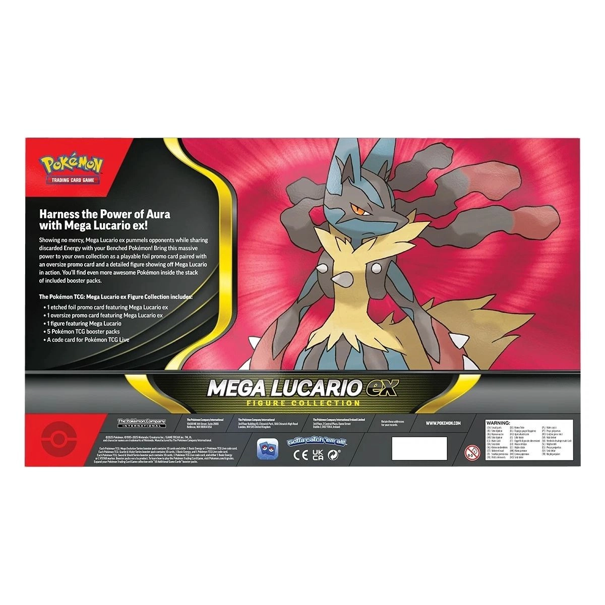 Mega Lucario ex holographic promo card + Mega Lucario ex extra-large promo card + Mega Lucario figure + TCG Upgrade Pack - 5pcs + Live TCG code card