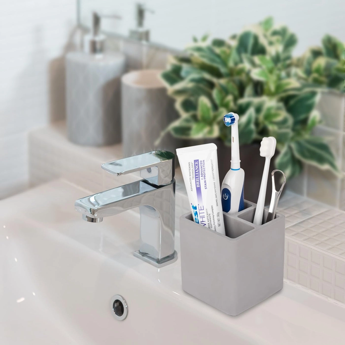 Diatomite Toothbrush Holder - Bathroom Countertop Shower Vanity 3 Slots