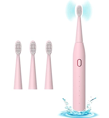Sonic Tooth Brush - 5 Brushing Modes 4 Replaceable Brush Heads Pink