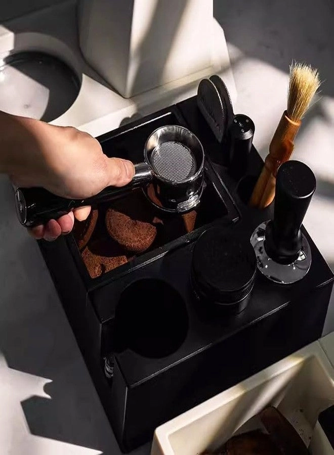 Knock Box - Plastic Black + Tamping Mat + Accessories Tool for Baristas + 51-58MM Espresso Tamper