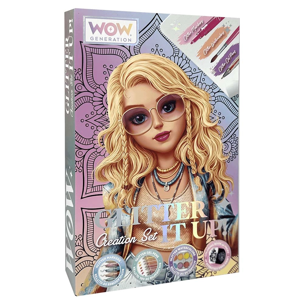 WOW Generation Mandala Art Kit - 40 sheets 5 glitter markers 5 glitter gel pens 10 glitter watercolors