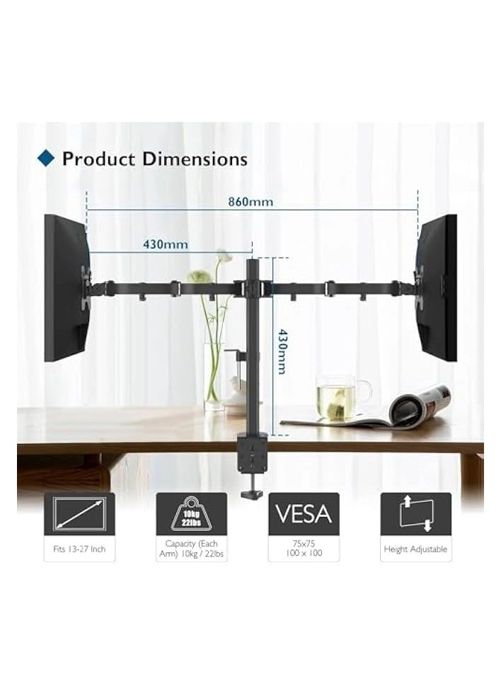Dual LCD Monitor Desk Mount Stand - 2 27in