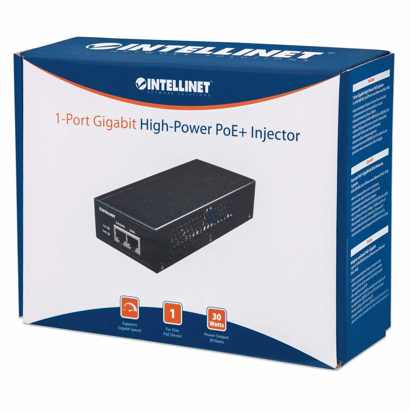 Industrial Gigabit High-Power PoE+ Injector - 45 – 56 V 30 W 1 x RJ45 IEEE 802.3af/at 10/100/1000Base-T
