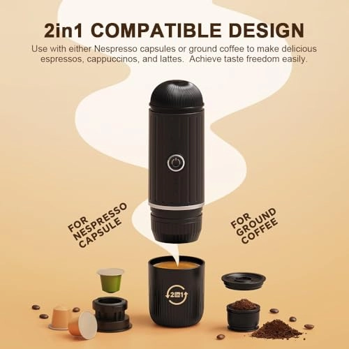 Electric Portable Coffee Maker - 80ml NS Pods and Ground Coffee