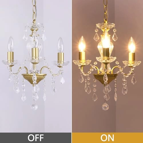 Plug in Modern 3-Light Chandelier - Gold Glass Crystals