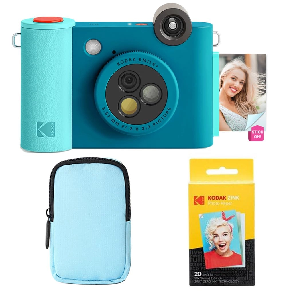 Smile+ - 2-in-1 Digital Instant Print Camera + Case + Zink 20pk 2x3 Sticky Back Photo Paper + Album + Sticker Sets + Sticker Frames + Markers
