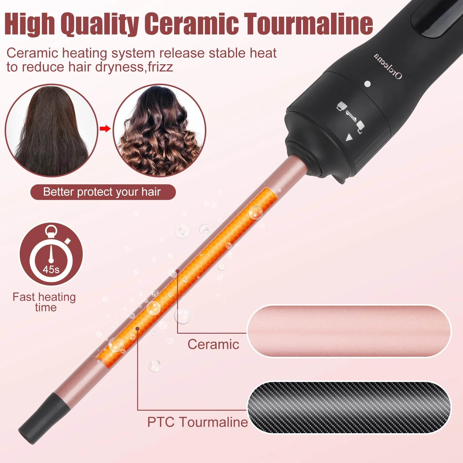 3 in 1 curling wand - Rose Gold Ceramic