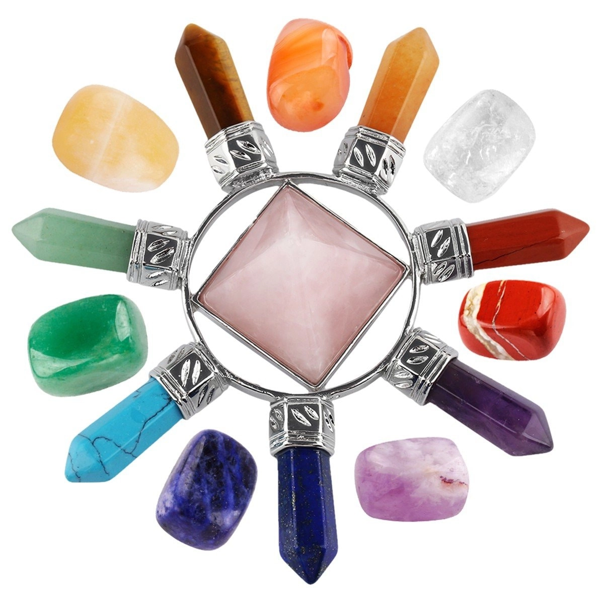 mookaitedecor Healing Crystals Set - 7 Chakra Stones Rose Quartz Energy Generator