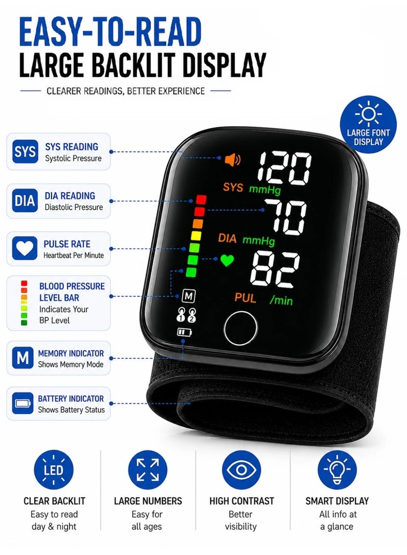 Digital Wrist Blood Pressure Monitor - Automatic Heart Rate 2×99 Memory