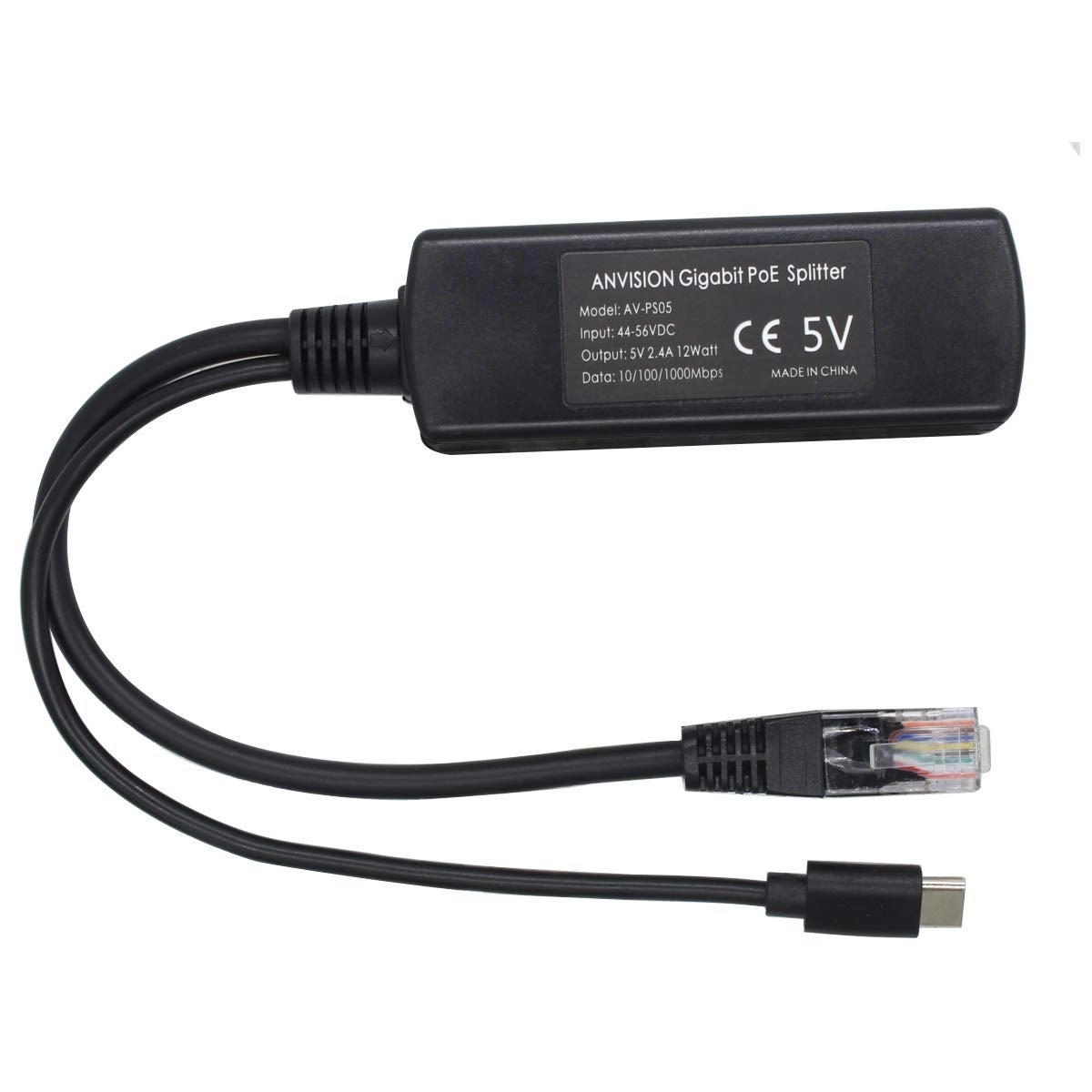 5V Gigabit PoE Splitter - DC44-56V 12W IEEE 802.3af 10/100/1000Mbps