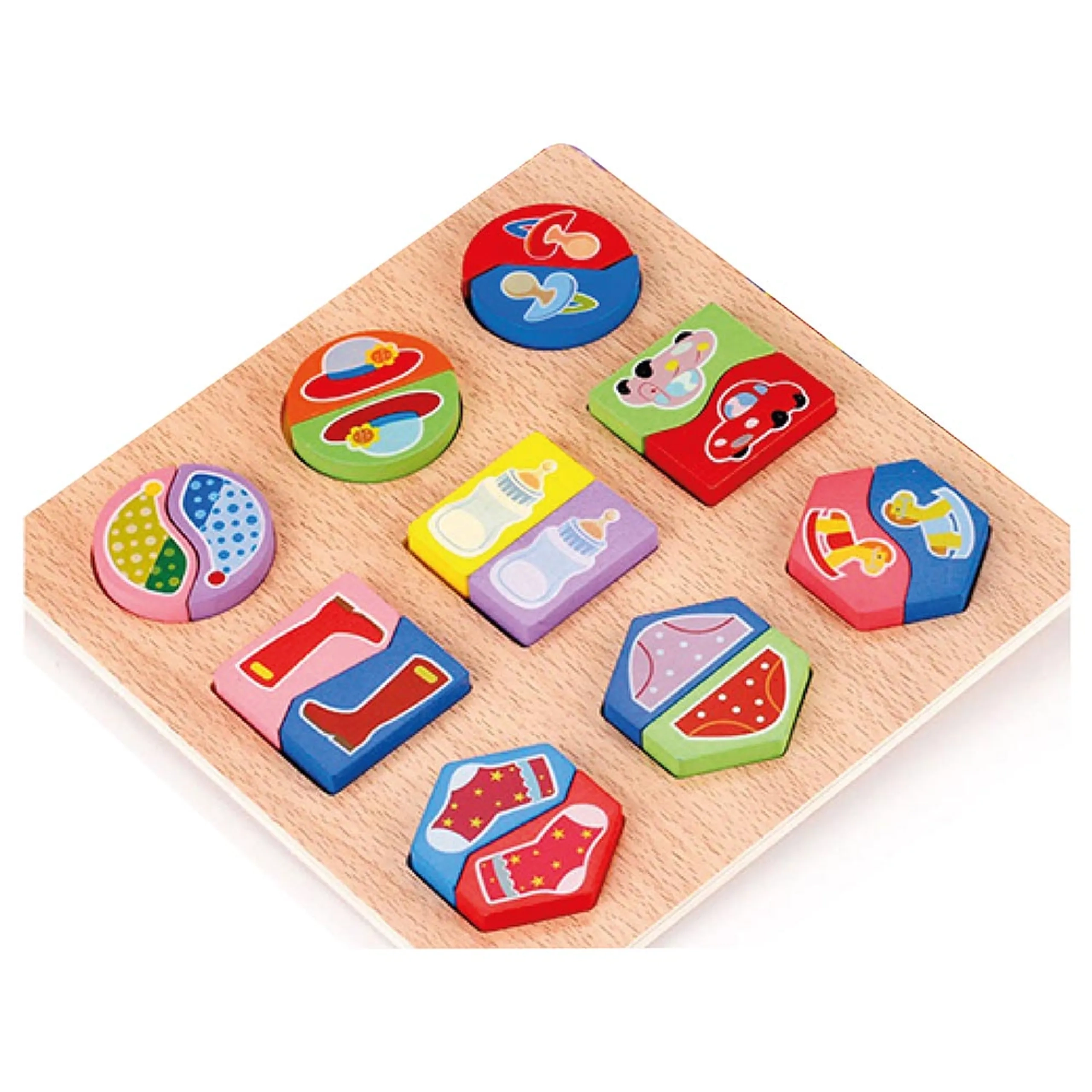 Wooden Paired Shape Puzzle - Suitable for 2 years and above 9 pieces