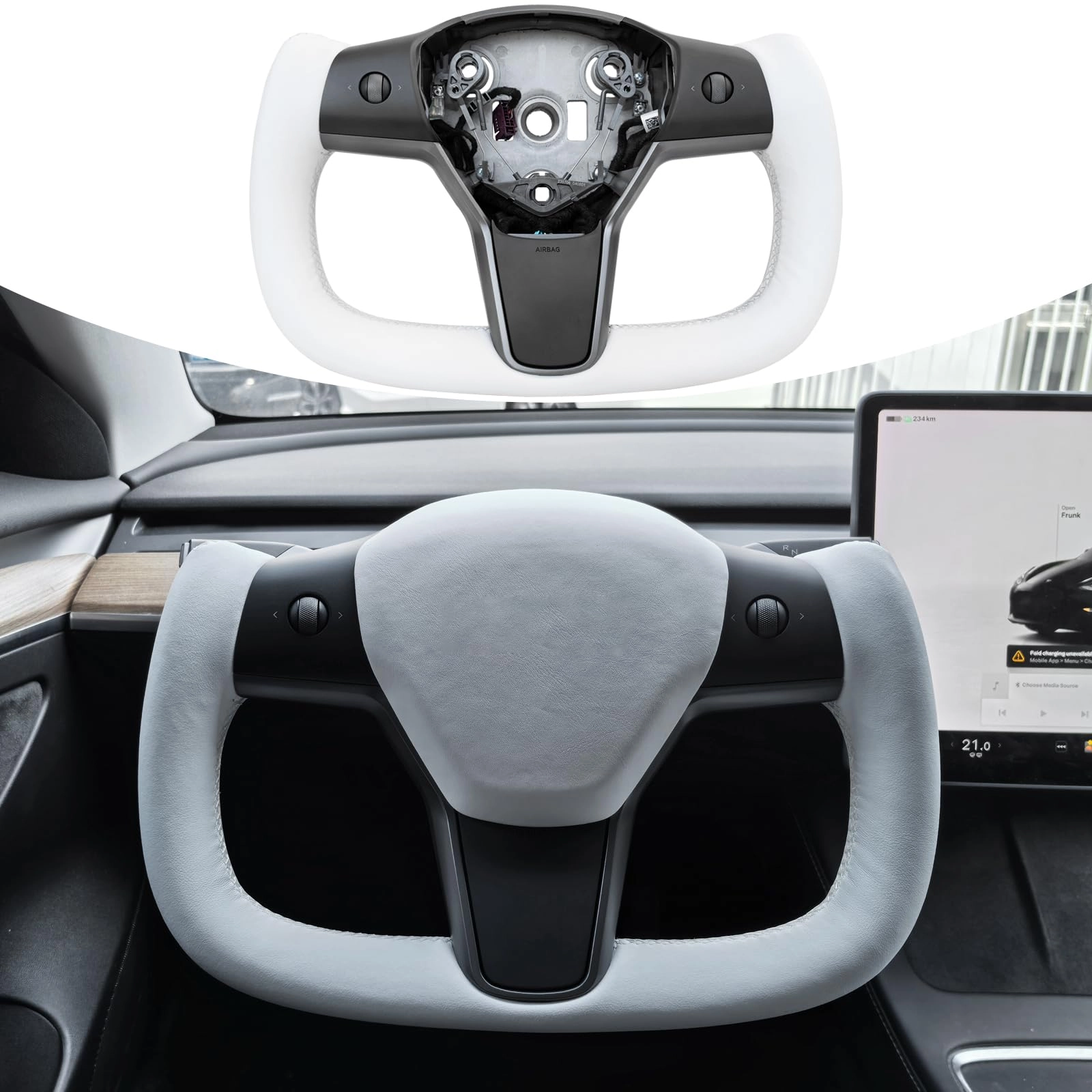 Carbar Yoke Leather Steering Wheel - Tesla Model 3 Model Y 2017-2023