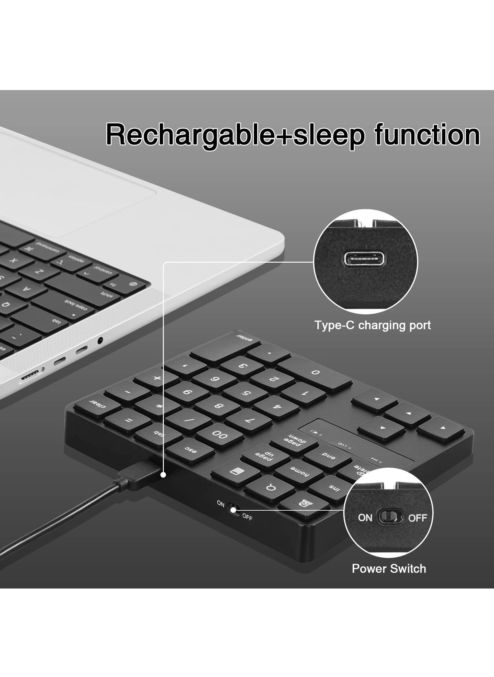 Wireless Number Pad - 2.4G 35 Keys 250 milliAmpere * hour