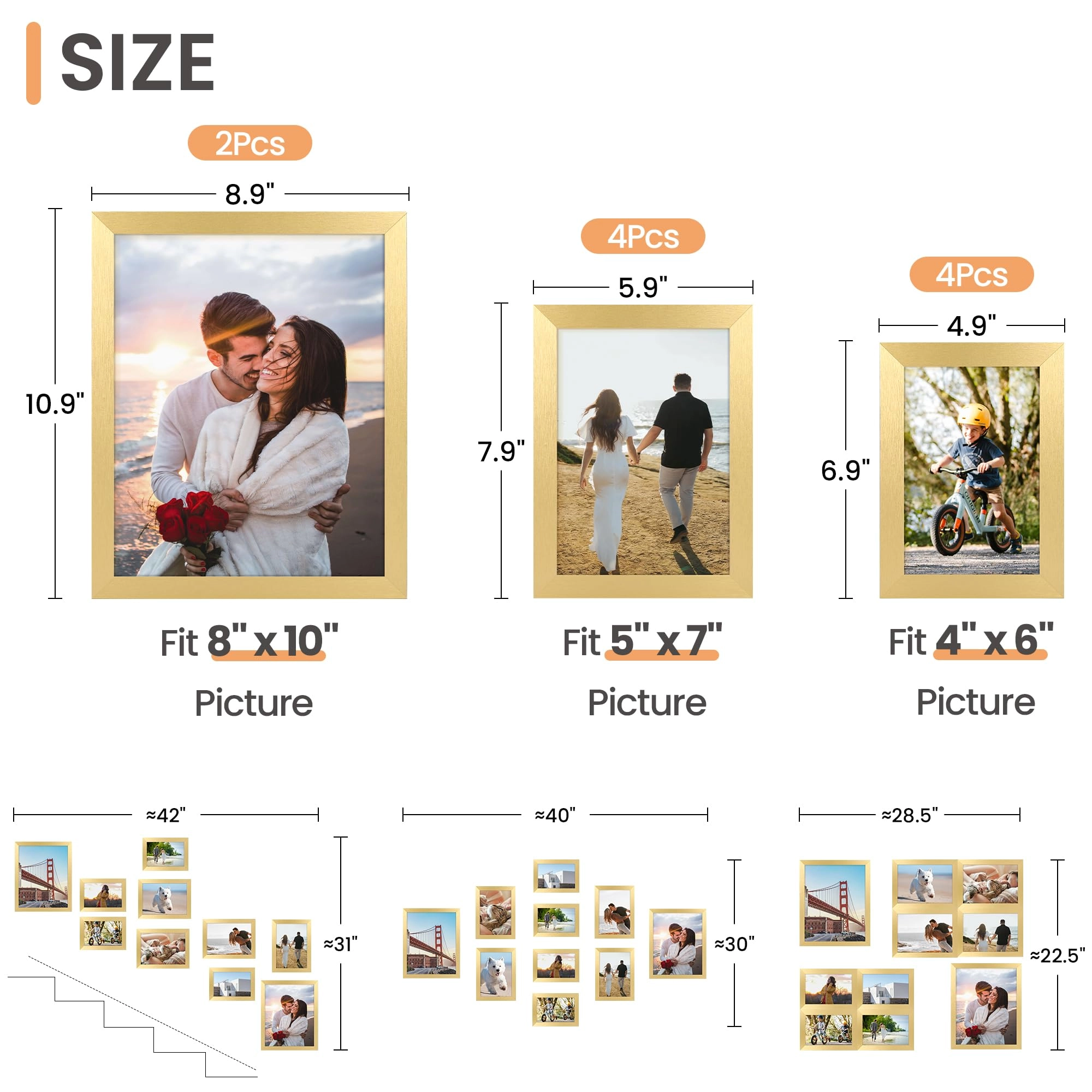10 Pack Picture Frames - 8x10, 5x7, 4x6