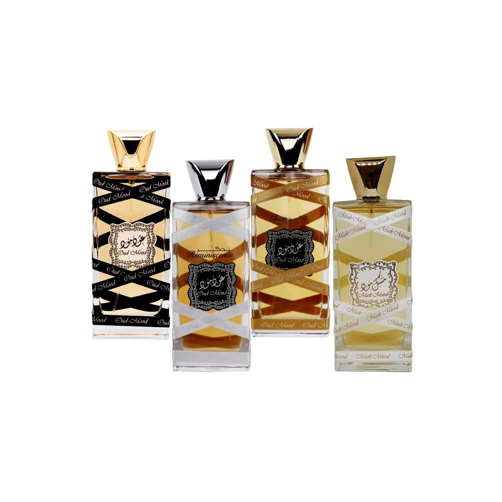 Lattafa Oud Mood Elixir - 100 ml + Oud Mood Reminiscence - 100 ml + Oud Mood - 100 ml + Musk Mood - 100 ml