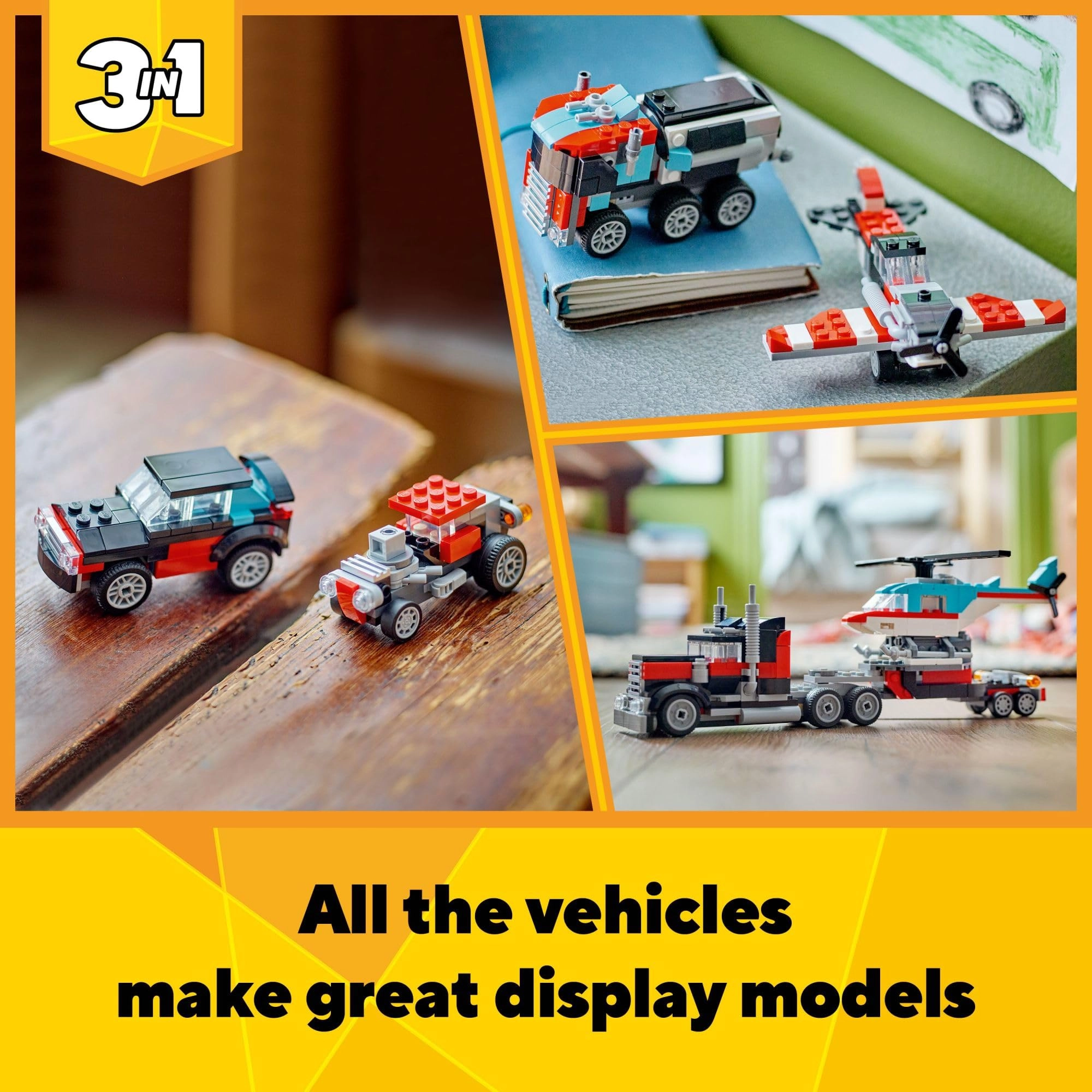 LEGO Creator Flatbed Truck with Helicopter (31146) - 3 in 1 Ages 7+