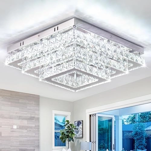 Square Crystal LED Ceiling Light - 6500K Non-Dimmable