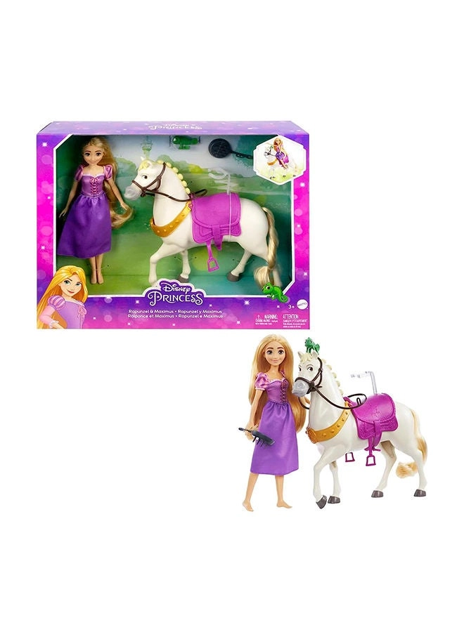 Rapunzel Doll - 6” / 15cm Tall Iconic Purple Dress + Maximus - Majestic Saddle Ages 3+