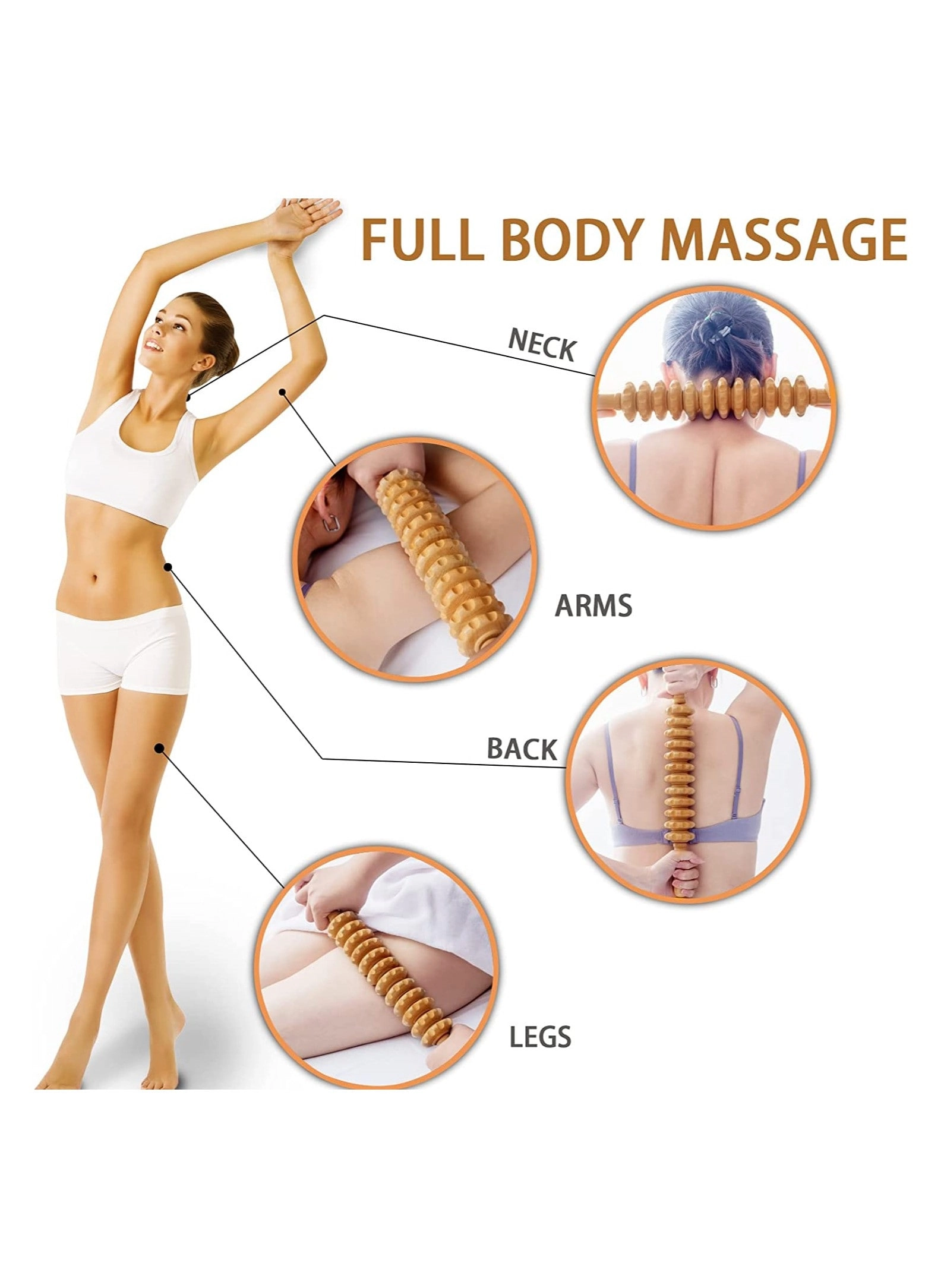 Wood Massage Stick Roller - Cellulite Lymphatic Drainage Deep Tissue
