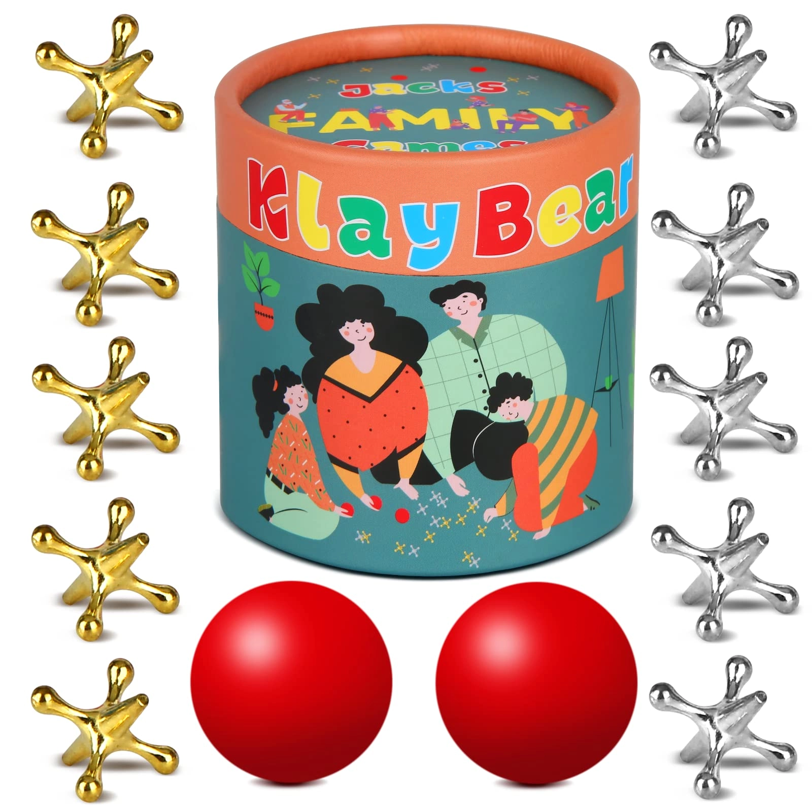 KlayBear Jacks Game - 10 Metal Jacks 2 Red Rubber Balls