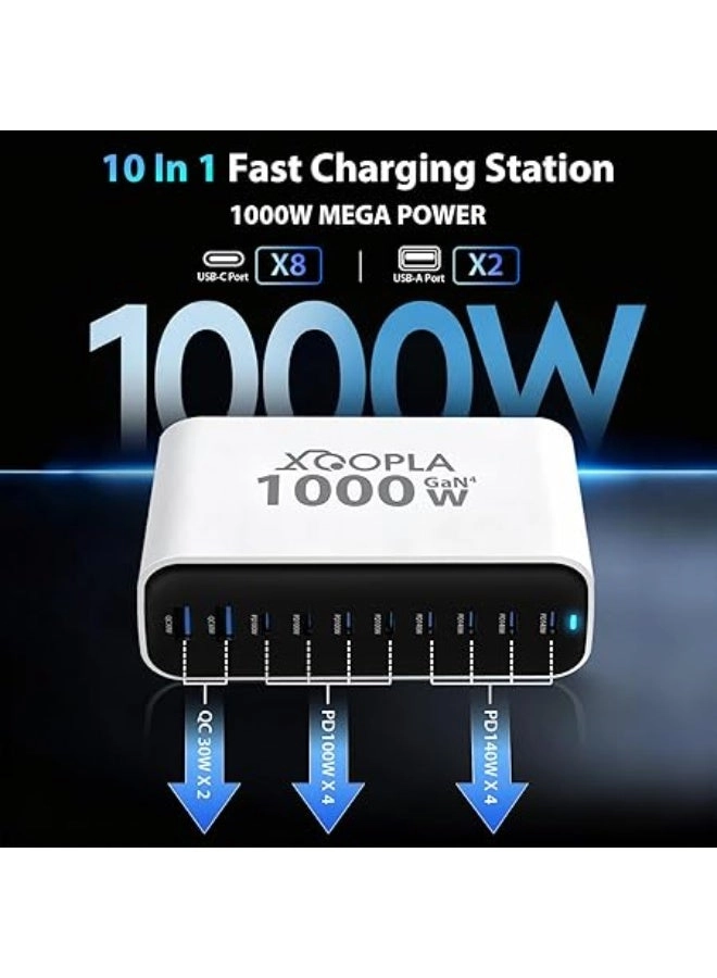 1000W Fast USB C Charger Hub - 1000W Fast charging 2 USB-A 8 USB-C