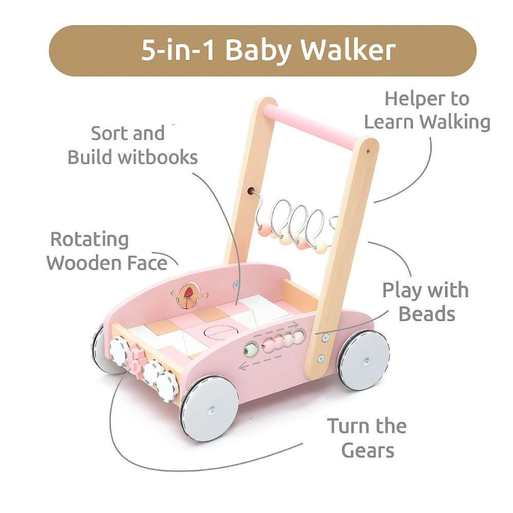 Enzo Wooden Baby Walker - 5-in-1 Activity Center