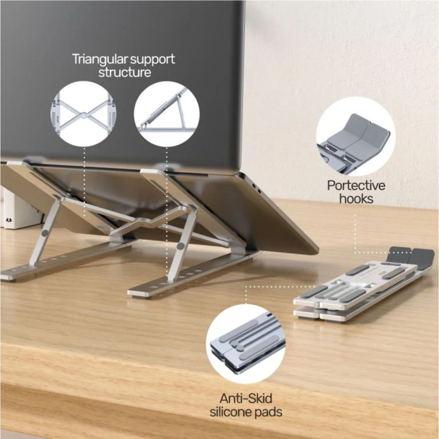 Foldable Laptop Stand - Silver 6 adjustable levels
