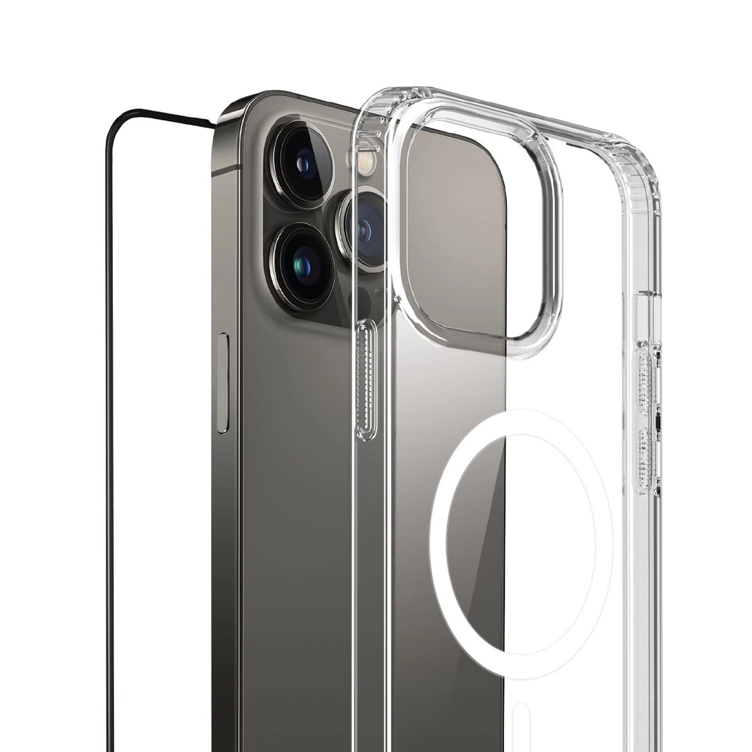 Moxedo Lite Crystal-Clear Magnetic Case - TPU/PC + Tempered Glass Screen Protector - 9H for iPhone 13 Pro Max