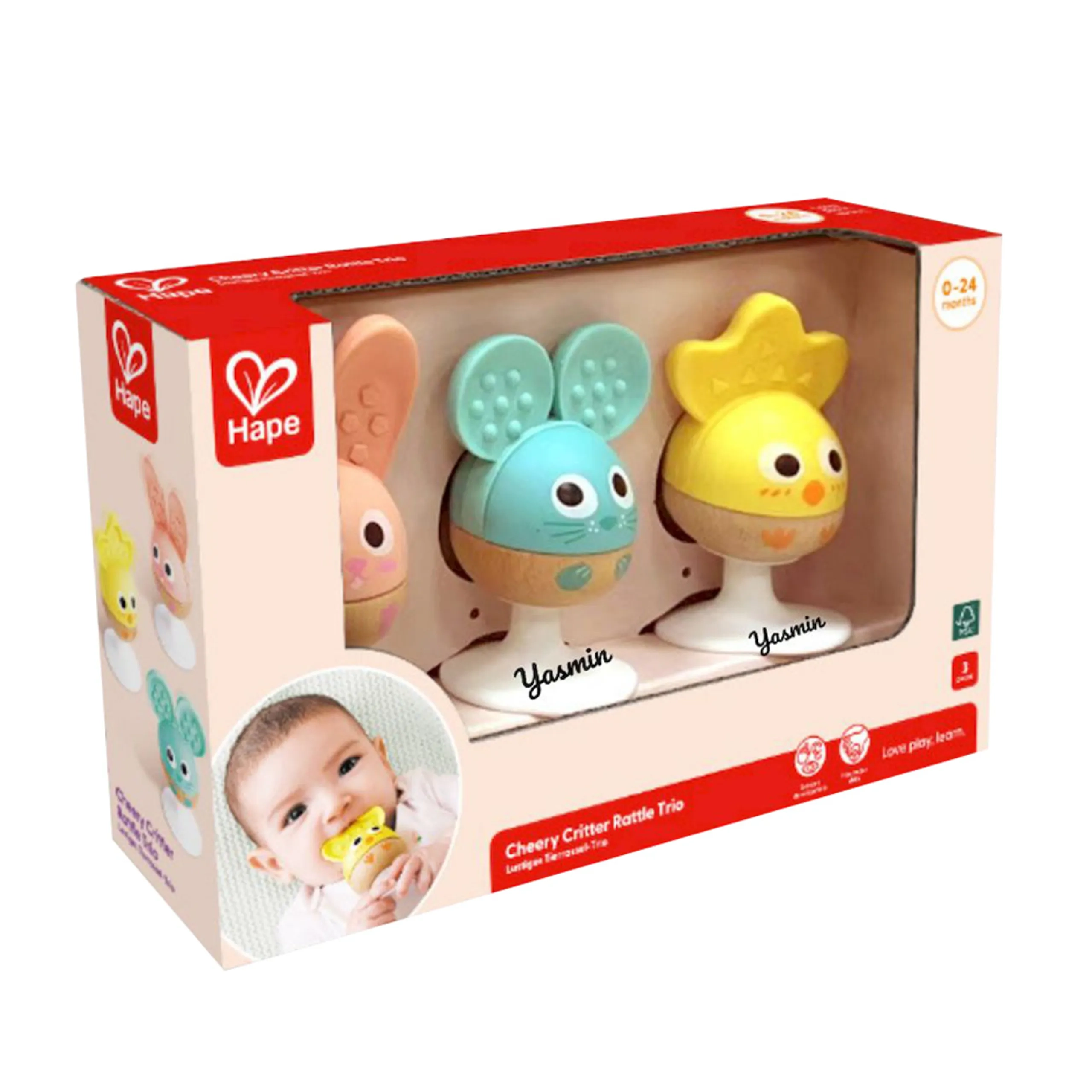 Hape Cheery Critter - Teether Rattle Suction Cup 3 Pcs