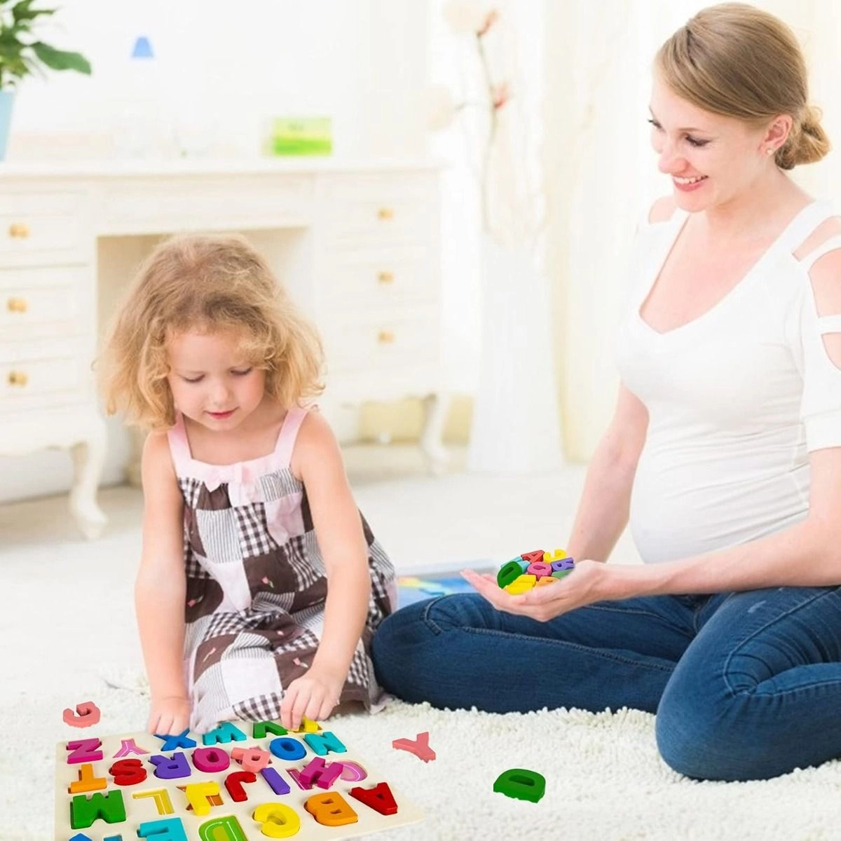 Chunky Alphabet And Number Math Wooden Puzzle Set - 3+