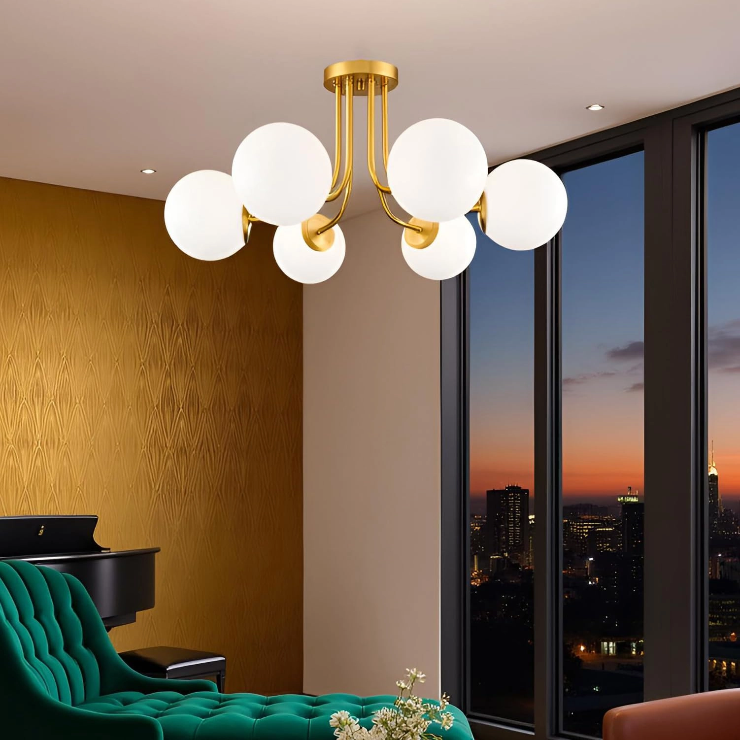 Bright Lite Solutions, WhatsApp No. 8527107701, Web:-www.aviorlights.com Chandelier - 6 Lights Glass Shades