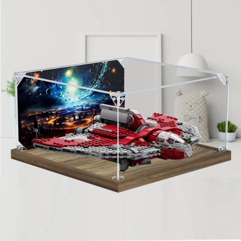 Acrylic Display Case for 75362 - 13.77x13.77x5.90in. Wood Bottom+background