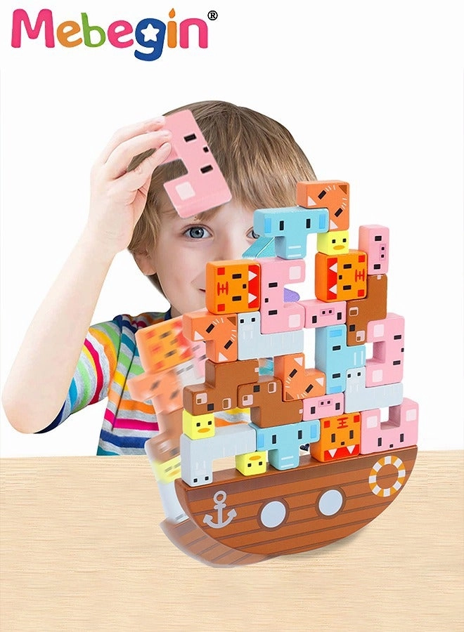 MEBEGIN Wooden Stacking Toy Set - 3+ Years 24Xblocks + 1Xboard