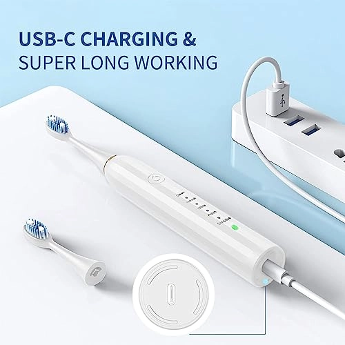 Sonic Electric Toothbrush - 43,000 vpm/min 4 Brush Heads USB Rechargeable