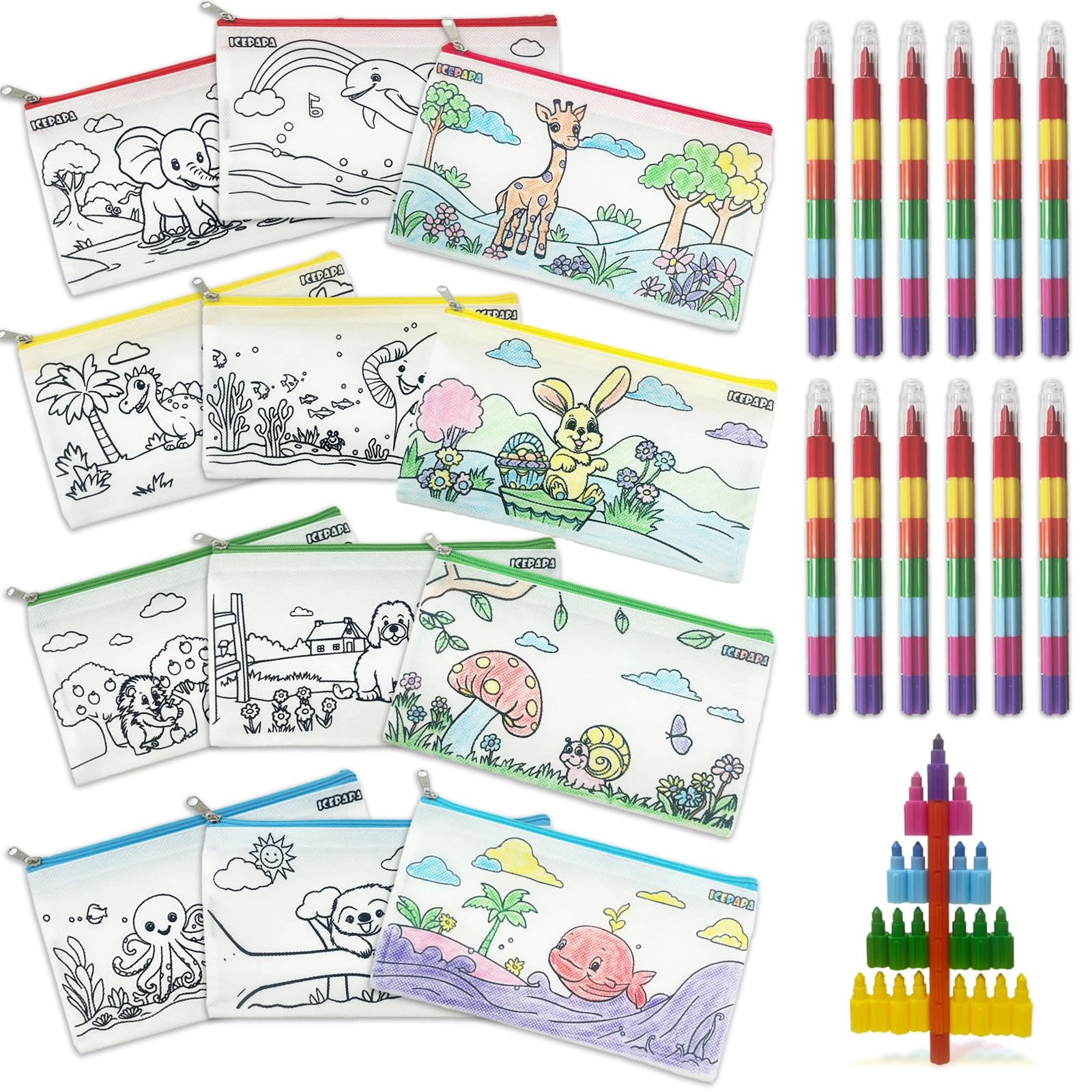 Pencil Case - 12 + Stackable Crayon - 12