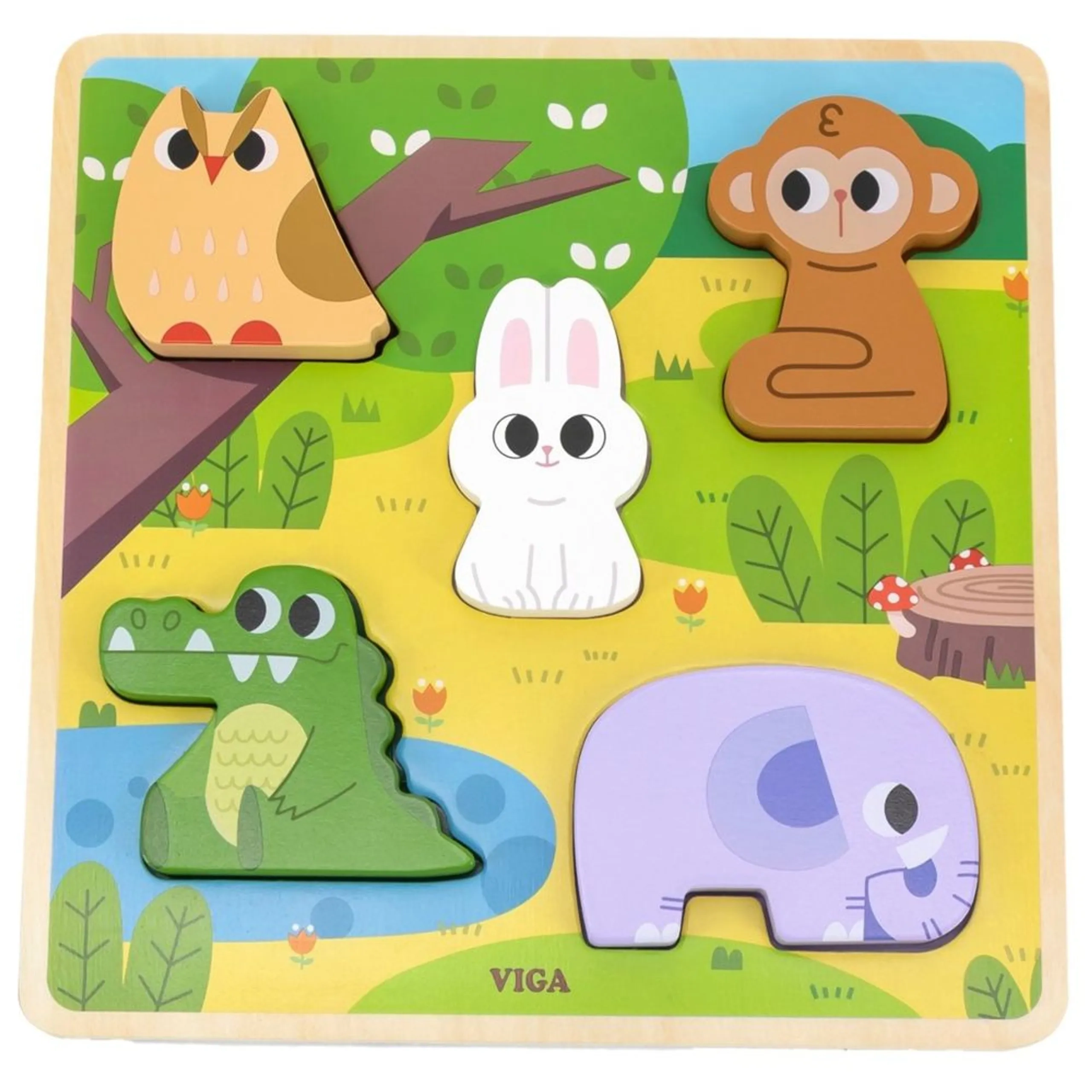 VIGA Tactile Puzzle Forest - 18 months 5 pieces