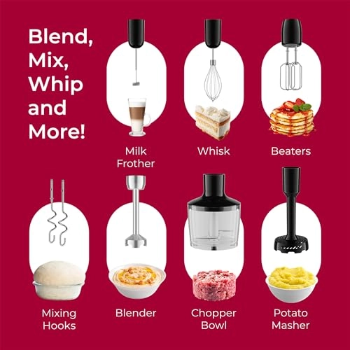 Immersion Hand Blender - 8 Speed 7 Attachments