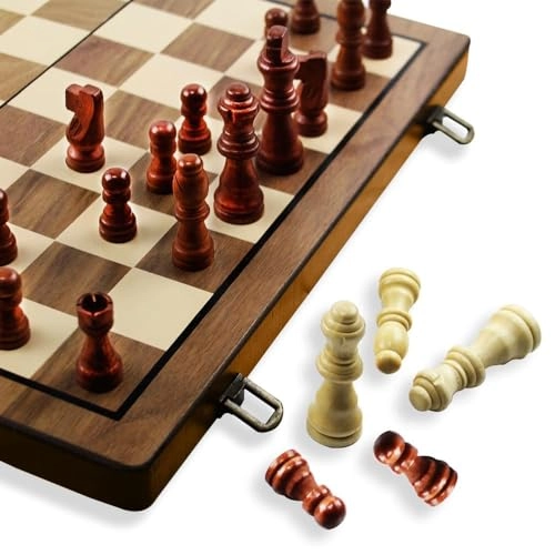 Chess and Checkers - Wooden Magnetic Hazelnut Finish