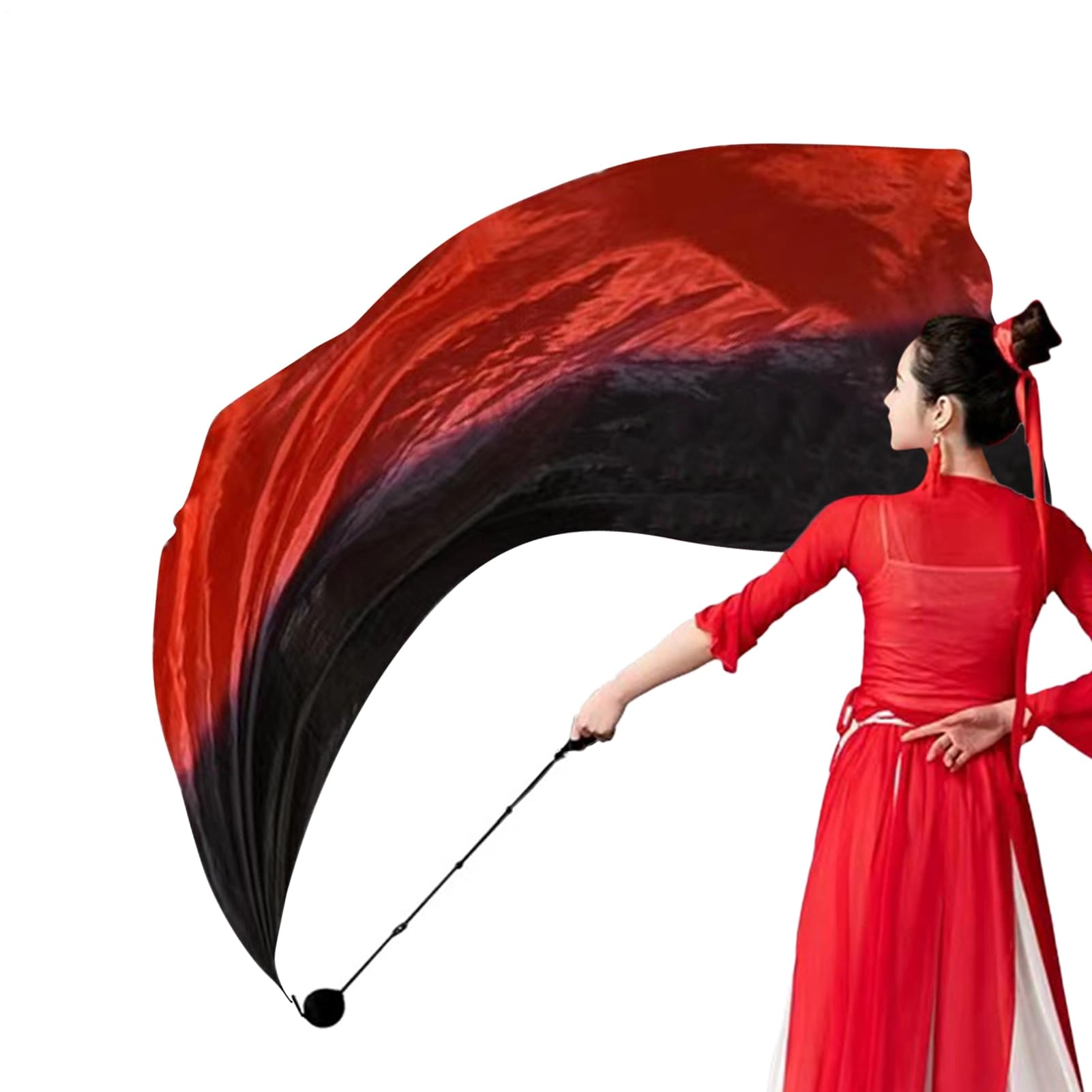 Generisch Silk Veil Poi - 200 cm × 80 cm Red Black